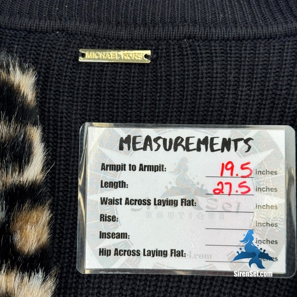 1126 Michael Kors Faux Fur Cuff Sweater Size L - Black/Leopard - Picture 13 of 14